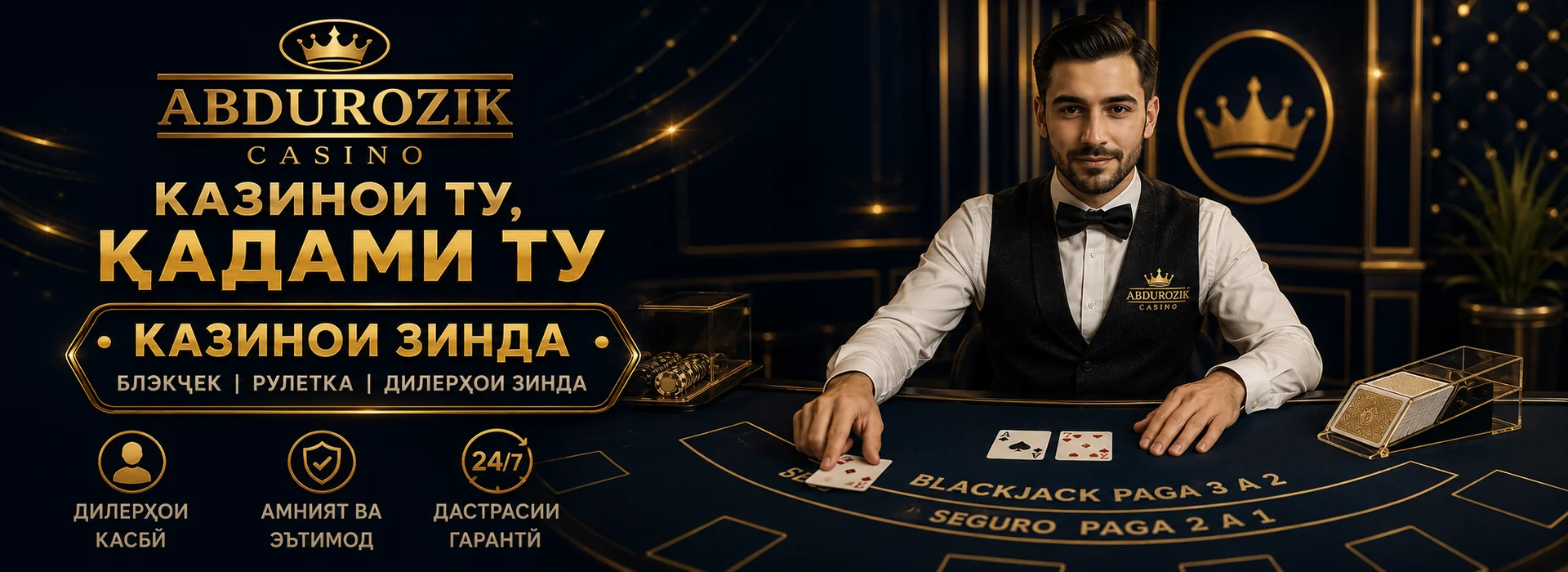 Казинои зиндаи Abdurozik Casino — рулет, блэкҷек ва баккара бо дилерони воқеӣ
